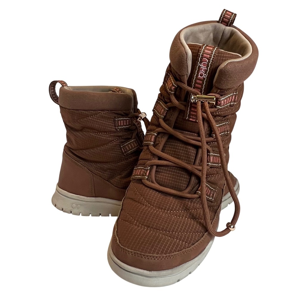 Ryka Senna Snow Boots Womens 8 Brown Quilted Mid Calf‎ Toggle Lace Up Athleisure